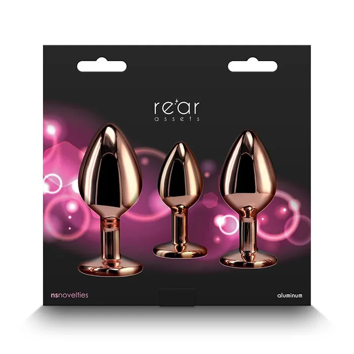NS Novelties Anal Rear Assets Trainer Kit Pink Metallic Butt Plugs with Pink Gems Set of 3 Sizes NS Novelties Anal Rear Assets Trainer Kit Pink Metallic Butt Plugs with Pink Gems Set of 3 Sizes
