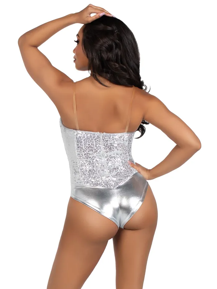 Leg Avenue Anal 2 Pc Sequin Bodysuit Small Silver