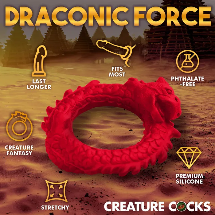 Male Sex Toys XR Brands Creature Cocks Rise of the Dragon Silicone Cock Ring Red