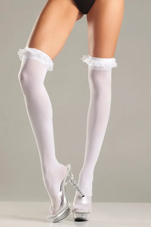 Hosiery Bewicked Lingerie Sheer Thigh WGarter Lace Ruffle Top