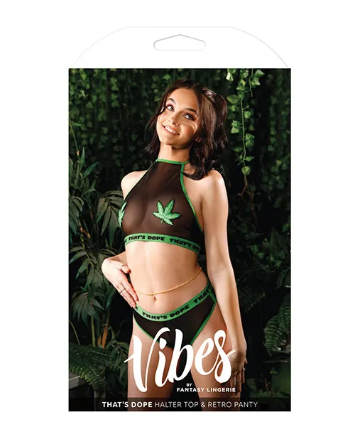 Fantasy Lingerie Vibrators Vibes Thats Dope Halter Top Retro Panty Black
