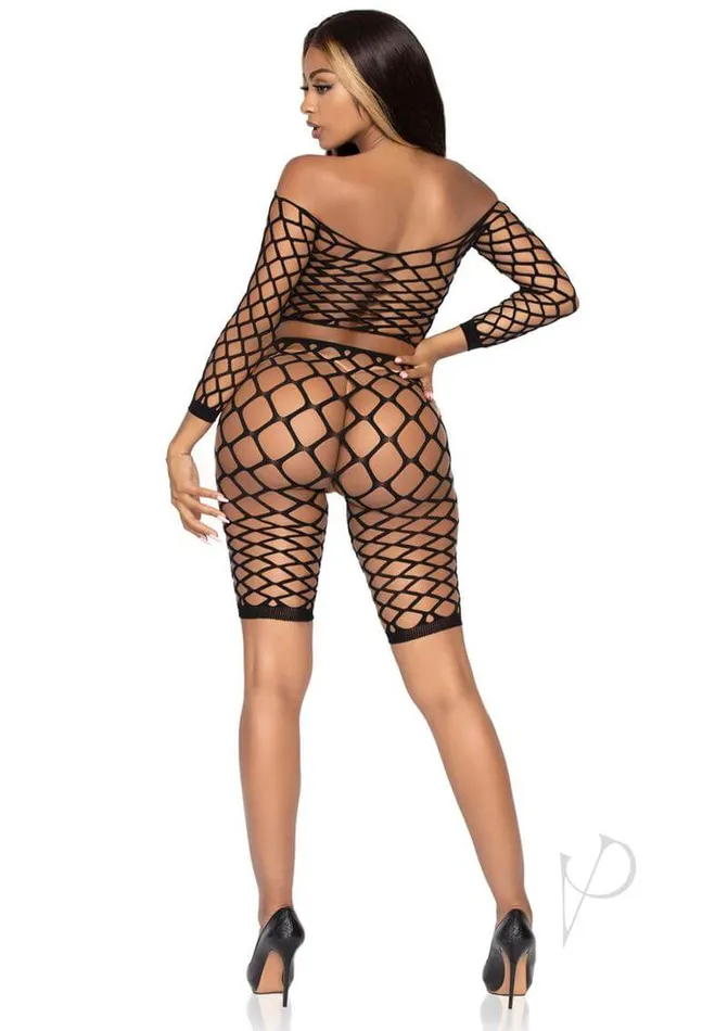 Anal Pothole Top Bike Shorts 2pc Os Black Leg Avenue Inc
