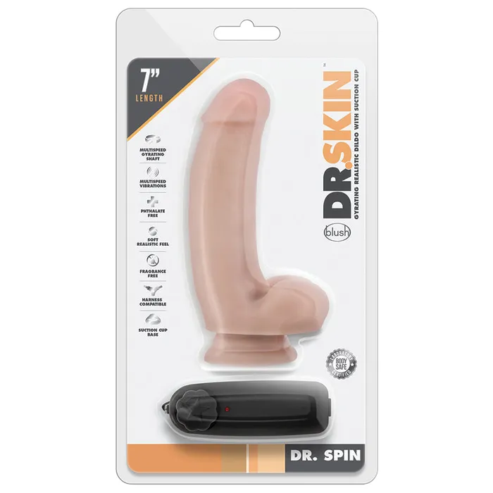 Female Sex Toys Dr Skin Dr Spin Gyrating Realistic DildoVanilla 7 BLUSH