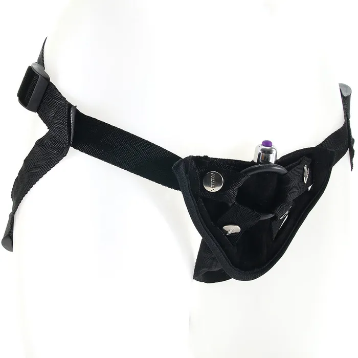 Female Sex Toys Velvet Vibrating Bullet Harness in Black Tantus