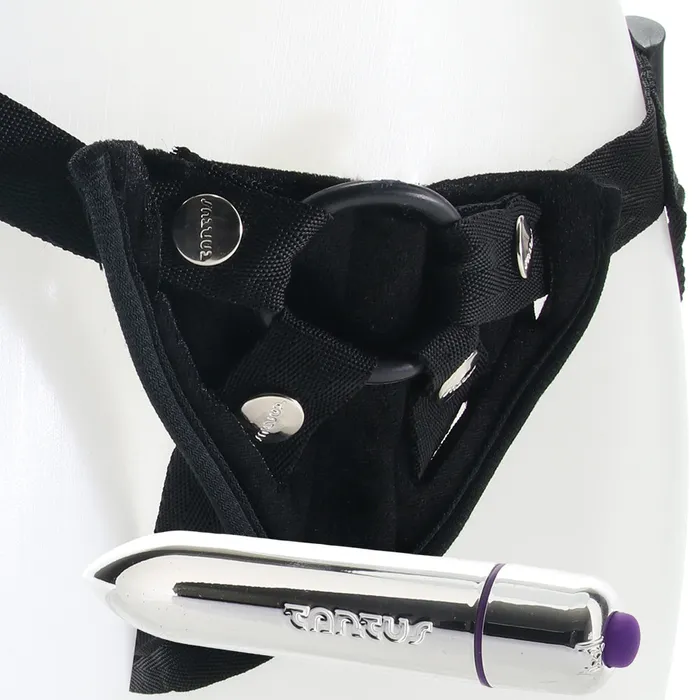 Female Sex Toys Velvet Vibrating Bullet Harness in Black Tantus