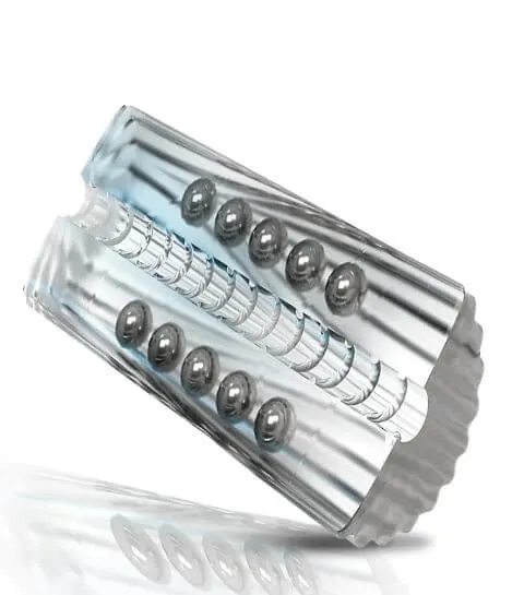 Global Novelties Male Sex Toys MSTR B8 ClearView Beaded Stroker 15 Metal Beads for Unique Sensations