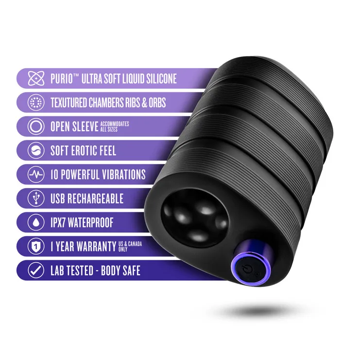 Male Sex Toys Blush M Elite Platinum By Blush Strk 5 Inch Vibrating Masturbator with Pleasure Chambers Made with Purio Ultra Soft Liquid Silicone