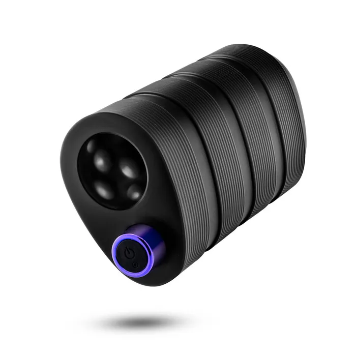 Male Sex Toys Blush M Elite Platinum By Blush Strk 5 Inch Vibrating Masturbator with Pleasure Chambers Made with Purio Ultra Soft Liquid Silicone