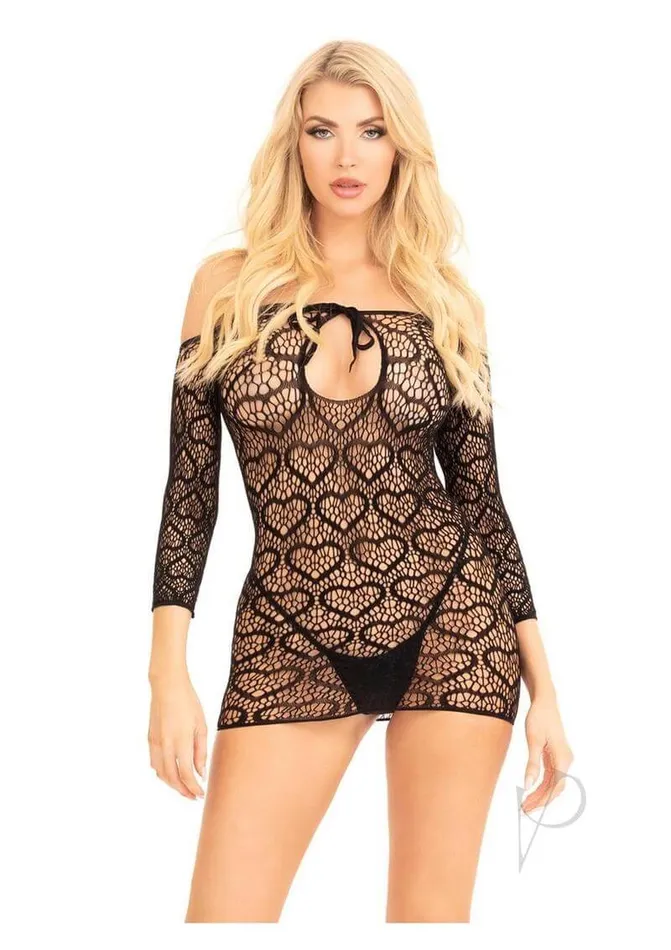 Modern Love Heart Net Dress Black Sexy Lingerie Dress with Keyhole Tie by Leg Avenue Leg Avenue Inc Anal