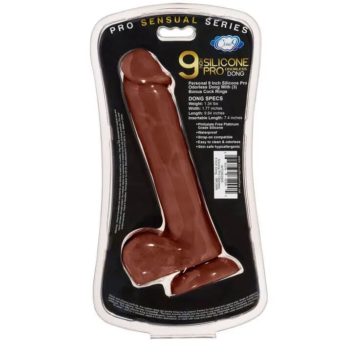 Pro Sensual Premium Silicone Dong with 3 Bonus CRings Brown 9 inches Cloud 9 Novelties Dildos