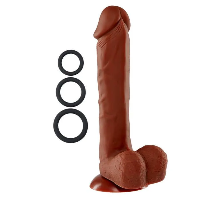 Pro Sensual Premium Silicone Dong with 3 Bonus CRings Brown 9 inches Cloud 9 Novelties Dildos