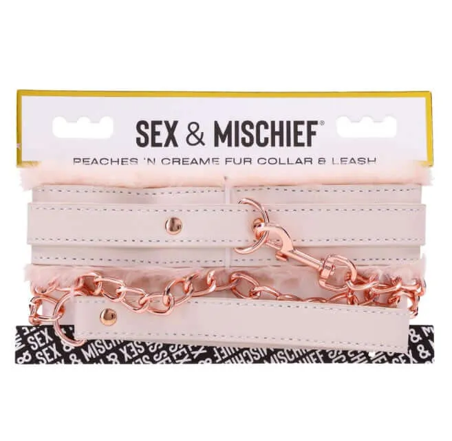 Sport Sheets Vibrators Peaches n CreaMe Fur Collar Leash Luxurious Faux Fur Rose Gold Hardware Adjustable Fit