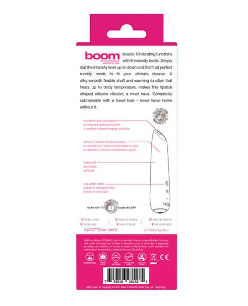 Vedo Vibrators Vedo Boom Rechargeable Warming Vibe Foxy Pink 10 Functions 6 Intensity Levels