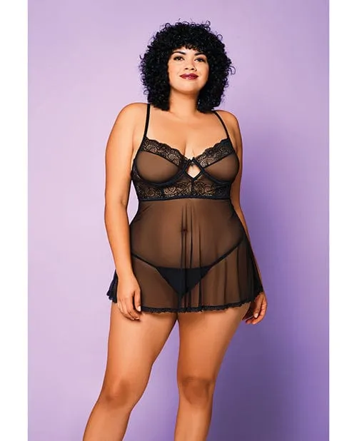 Anal iCollection Lingerie Soft Mesh Babydoll Gstring Black