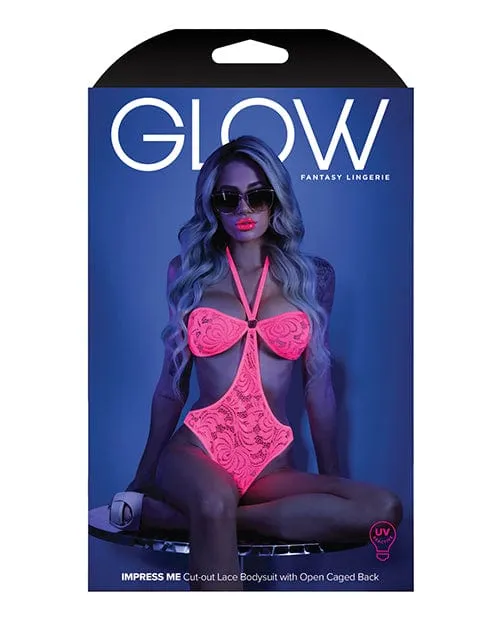 Dildos Fantasy Lingerie Glow Black Light Halter Bodysuit with Open Sides Neon Pink