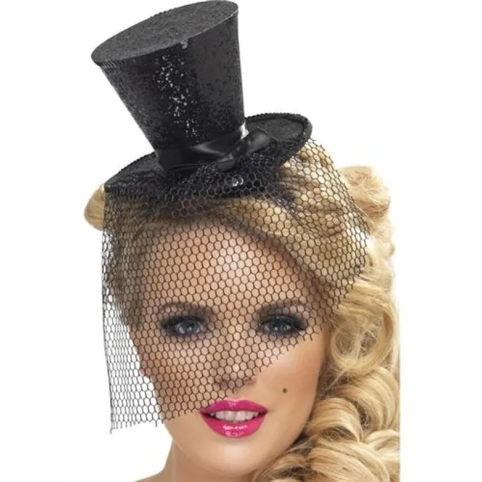 Fever Lingerie Mini Top Hat on Headband Black Anal