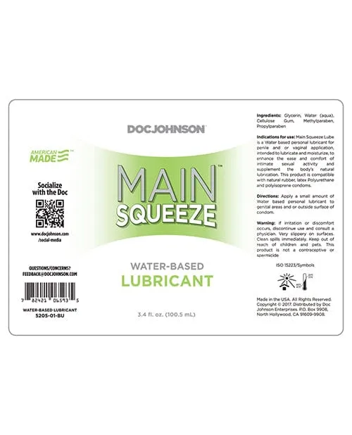 Lubricants Doc Johnson Main Squeeze Waterbased Lubricant 34 oz Lubricants Doc Johnson Main Squeeze Waterbased Lubricant 34 oz