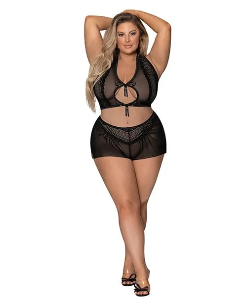 Magic Moments Intl Anal Modern Romance Tie Front Halter Tap Pant Black 2x