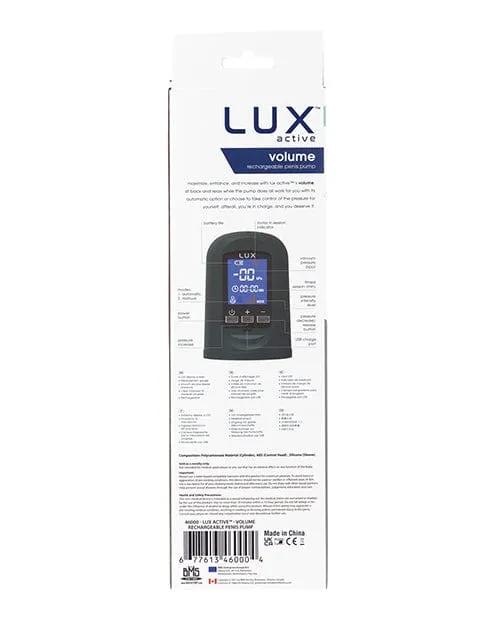 Male Sex Toys BMS Enterprises Lux Active Volume Rechargeable Penis Pump Black