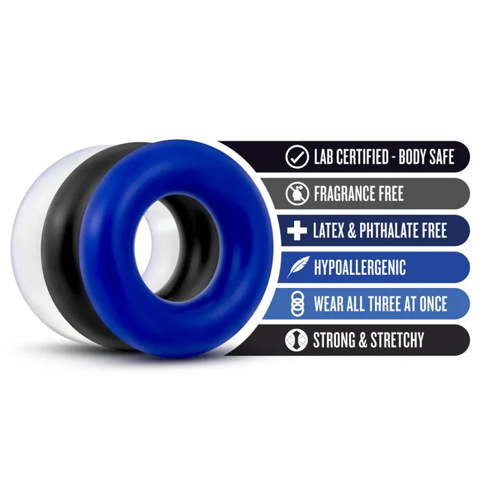 Male Sex Toys Blush Novelties Stay Hard Donut Rings 3 Pack