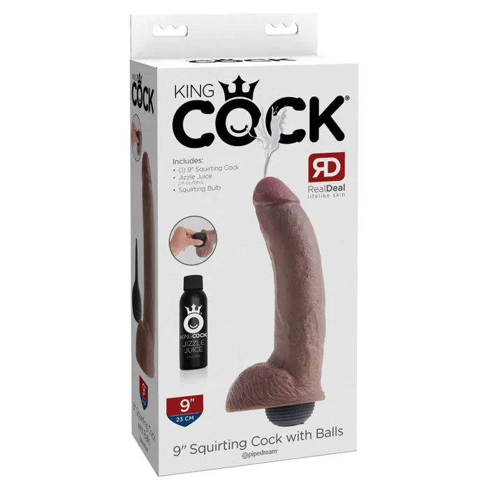 Pipedream Dildos King Cock 9 Inch Squirting Cock With Balls Brown