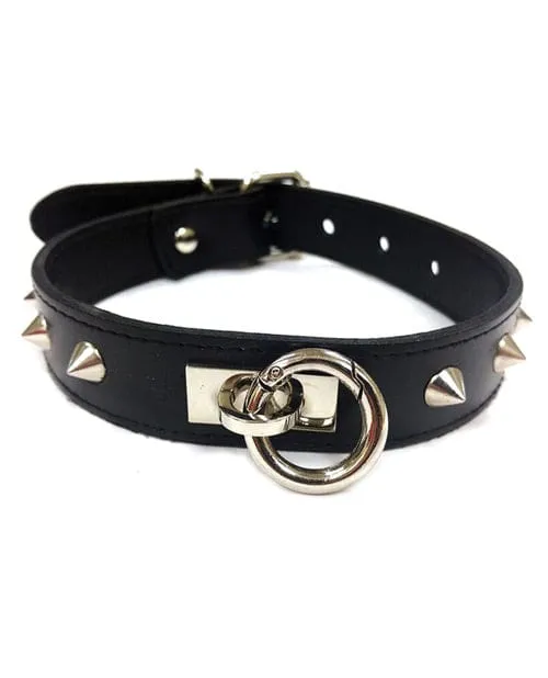 Restraints Rouge Rouge Leather O Ring Studded Collar Black