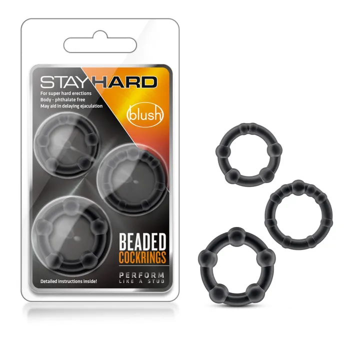 Stay Hard Beaded Cockrings 3 Pack Black Blush Novelties Anal Stay Hard Beaded Cockrings 3 Pack Black Blush Novelties Anal