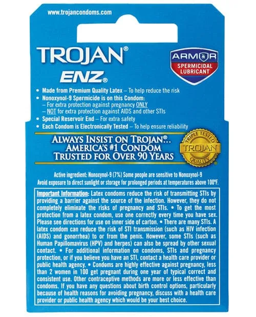 Trojan Anal Trojan Enz Spermicidal Lubricated Condoms Box Of 3