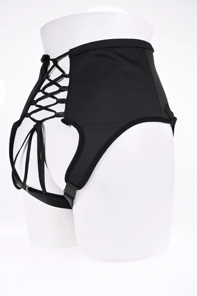 Female Sex Toys High Waisted Corset Strap on Black Sportsheets
