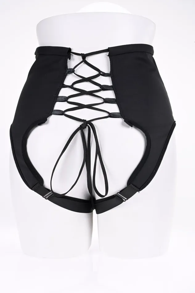 Female Sex Toys High Waisted Corset Strap on Black Sportsheets