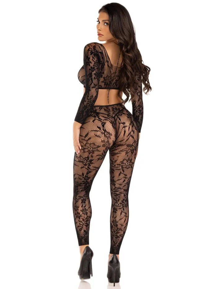Leg Avenue 2 Pc Lace Crop Top and Footless Tights One Size Black Teddies And Bodies Leg Avenue 2 Pc Lace Crop Top and Footless Tights One Size Black Teddies And Bodies
