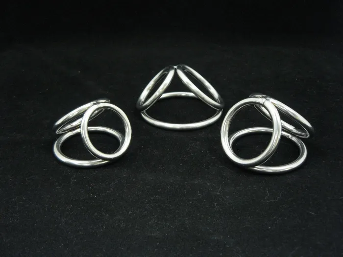 Male Sex Toys Custom Sized Triple Rings Cock Cage in Stainless Steel SS Ballisticmetal