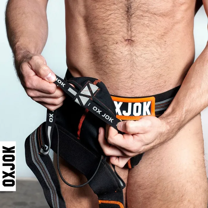 OXJok Anal Slingjock Upthrust SliderStrap Jock Black Iron Xl