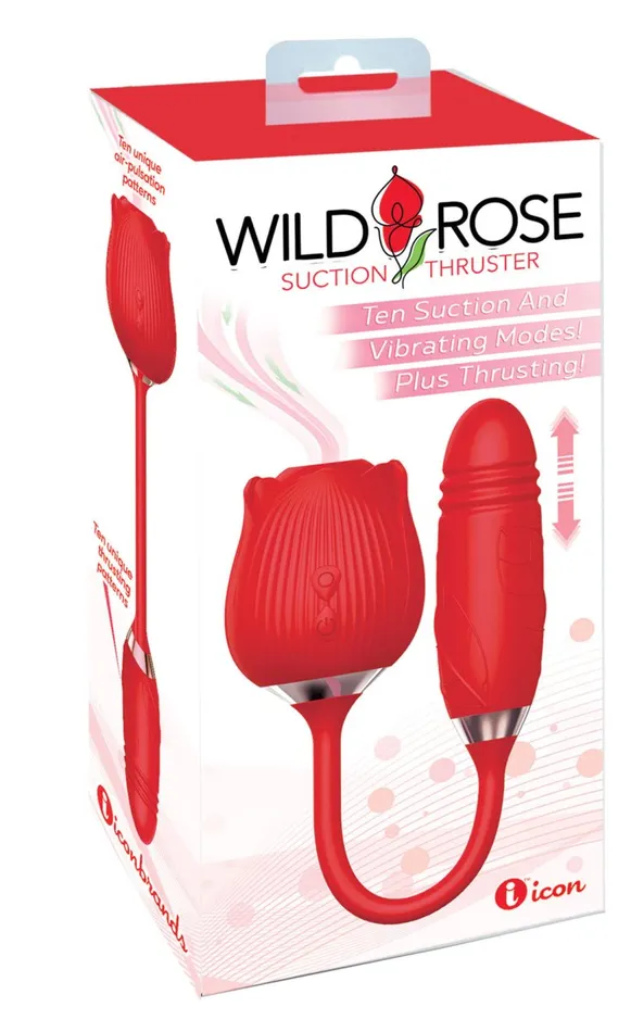 Vibrators Icon Brands Wild Rose Suction Thruster Red