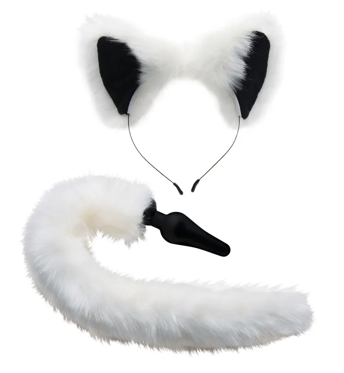 XR Brands Tailz Anal White Fox Tail Anal Plug and Ears Set