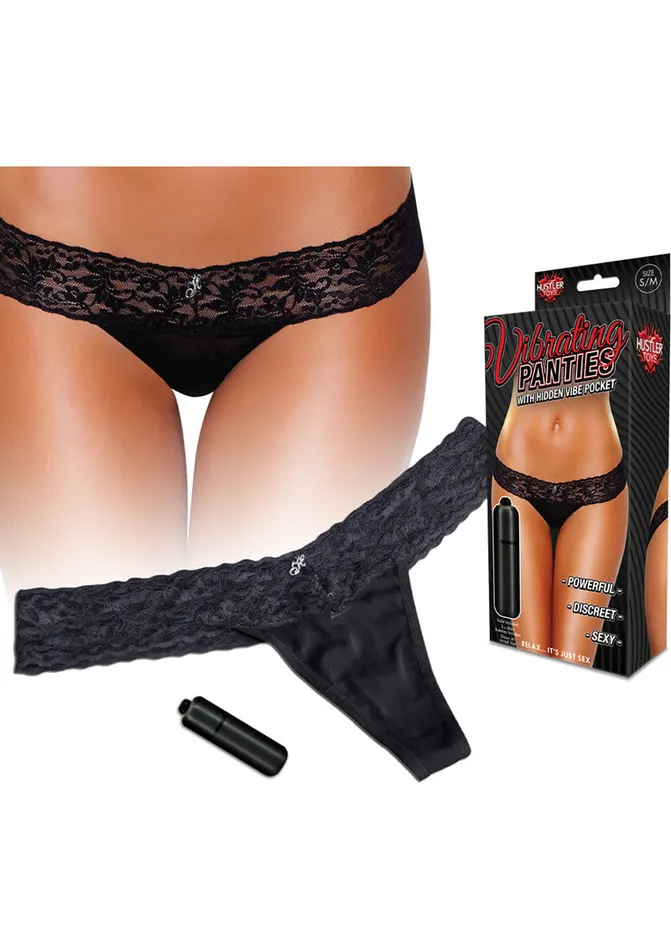 Anal Hustler Toys Vibrating Lace Thong Black Ml