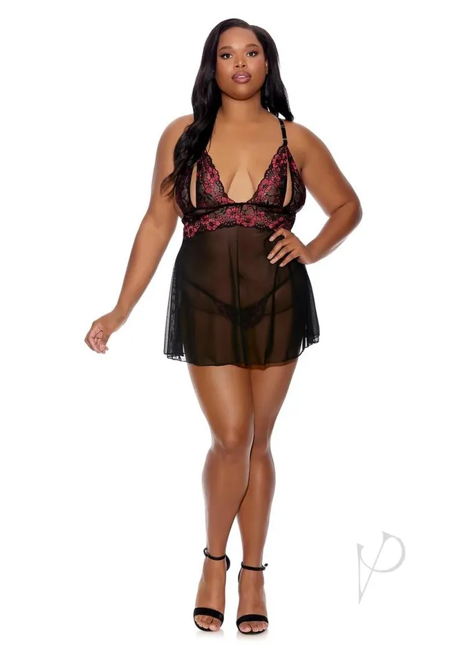 Barely Bare Male Sex Toys Split Cup Baby Doll Gstring Ps Blk