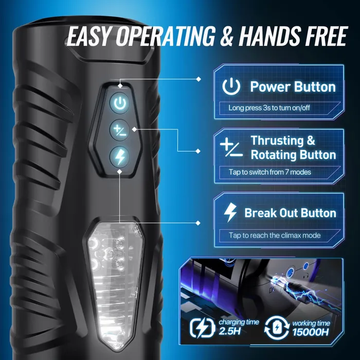 BLACK KNIGHT Automatic Thrusting Rotating Male Masturbator Sex Toys Sohimi Male Sex Toys