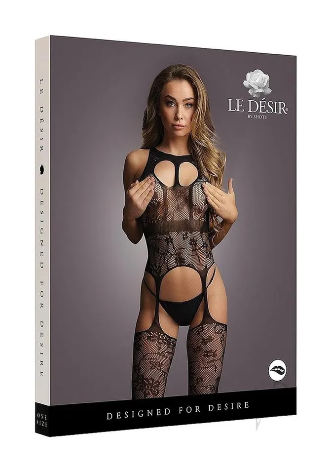Bodystockings Playsuits Lace Suspender Bodystocking Round Os Blk Le Desir
