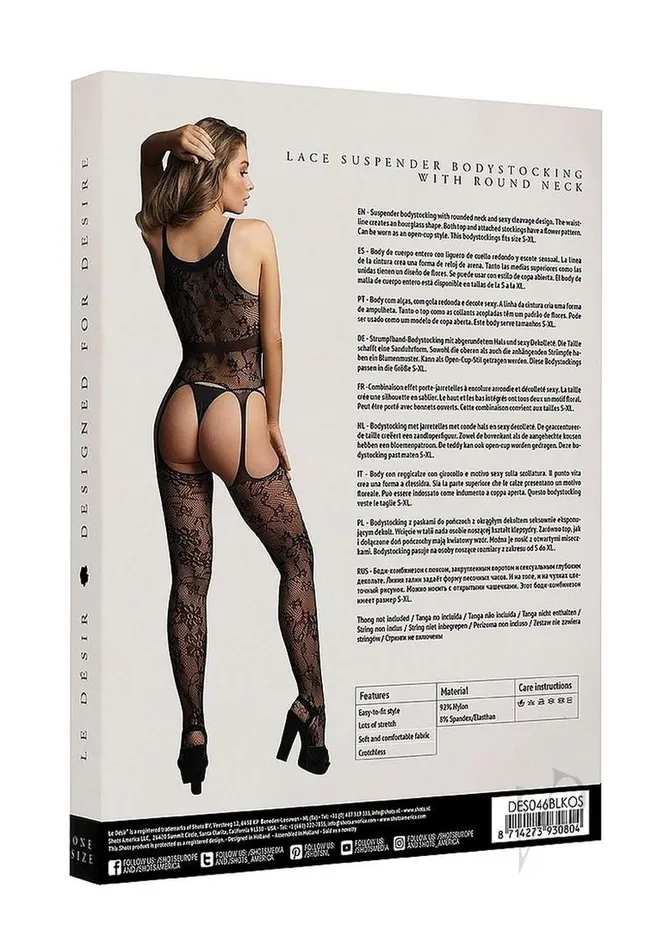 Bodystockings Playsuits Lace Suspender Bodystocking Round Os Blk Le Desir