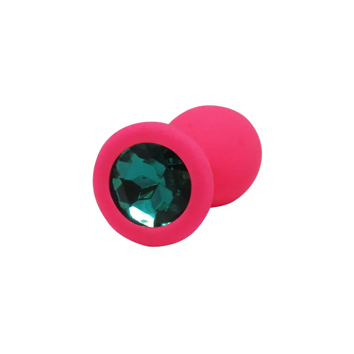 Castle Megastore Anal Fetish Pleasure Play Small Pink Silicone Green Jewel Butt Plug