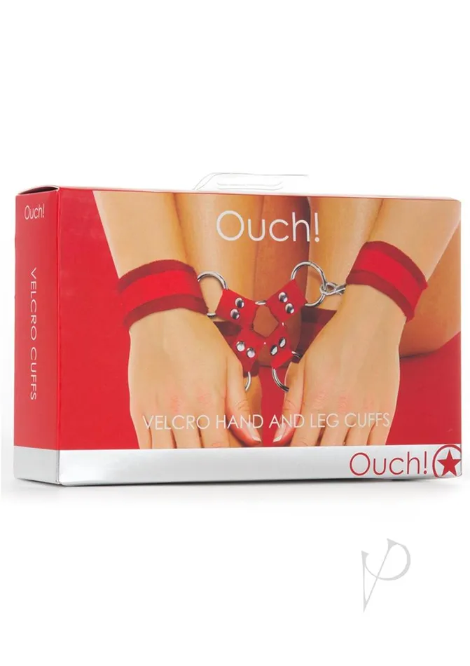 Couples Ouch Ouch Velcro Handleg Cuffs Red