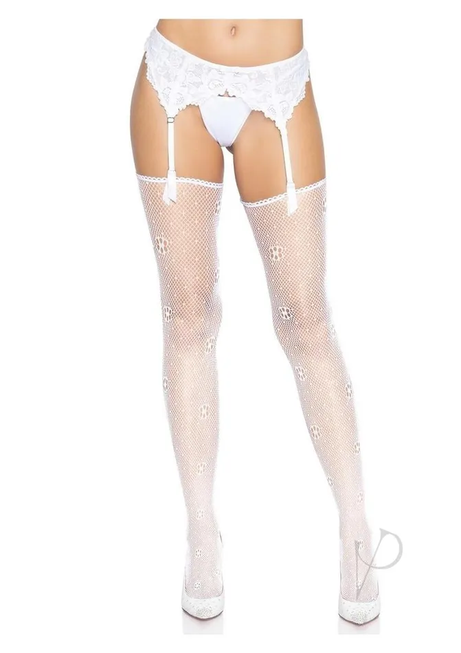 Daisy Dot Stocking Scallop Top Os White Leg Avenue Vibrators