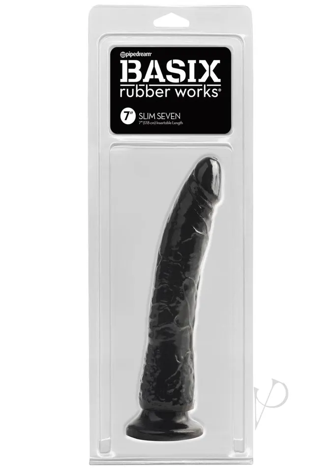 Dildos Basix Rubber Works Basix Slim 7 Dong Black