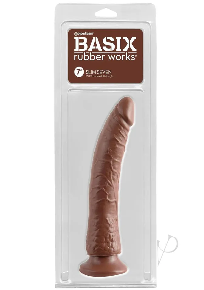 Dildos Basix Rubber Works Basix Slim 7 Dong Brown