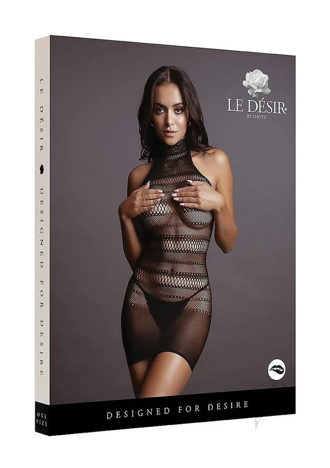 Le Desir High Lace Neck Net Mini Dress Os Blk Female Sex Toys