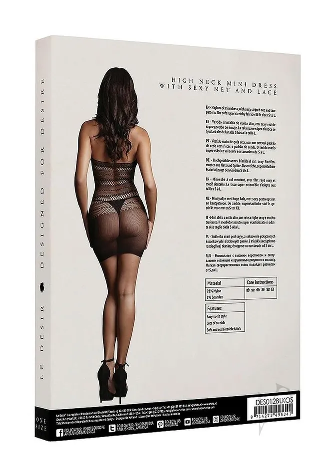 Le Desir High Lace Neck Net Mini Dress Os Blk Female Sex Toys