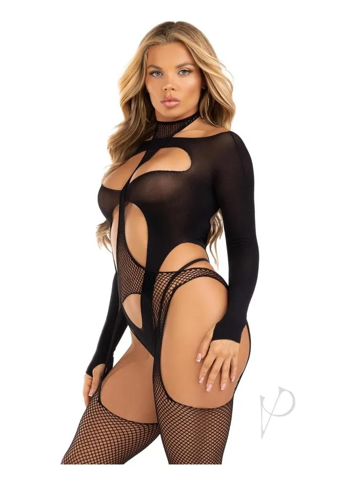 Leg Avenue Female Sex Toys Fishnet Halter Suspend Body Teddy Os Blk