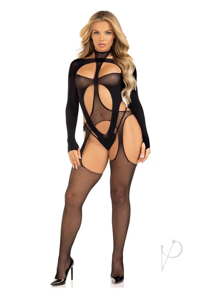 Leg Avenue Female Sex Toys Fishnet Halter Suspend Body Teddy Os Blk