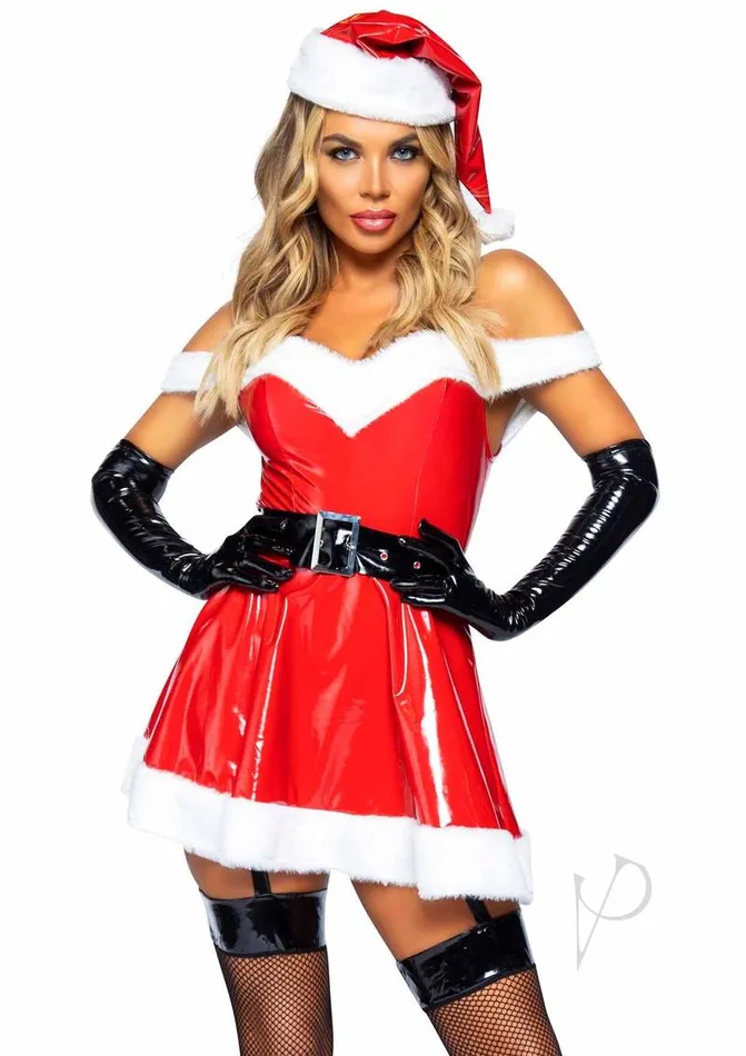 Leg Avenue Vibrators Naughty Santa Vinyl Dress 3pc Md Redwht